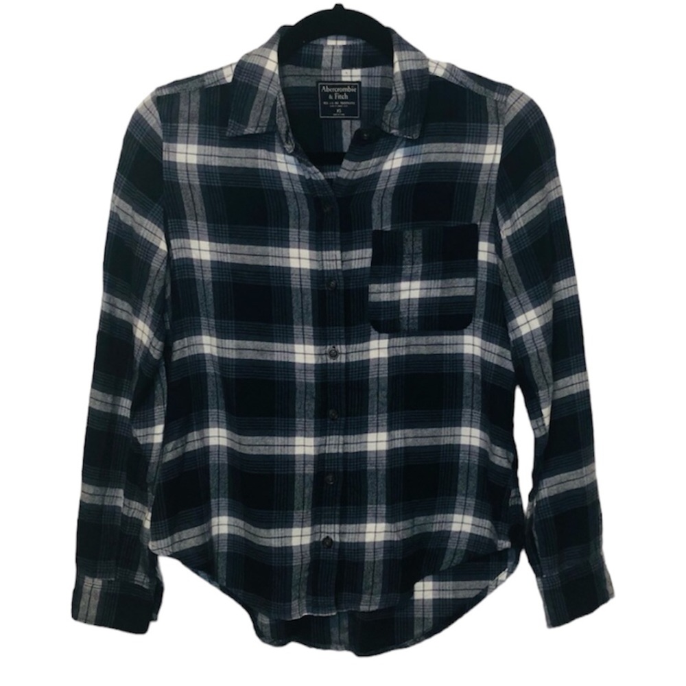 ABERCROMBIE & FITCH | Navy Blue White Classic Long Sleeve Collared Flannel Shirt